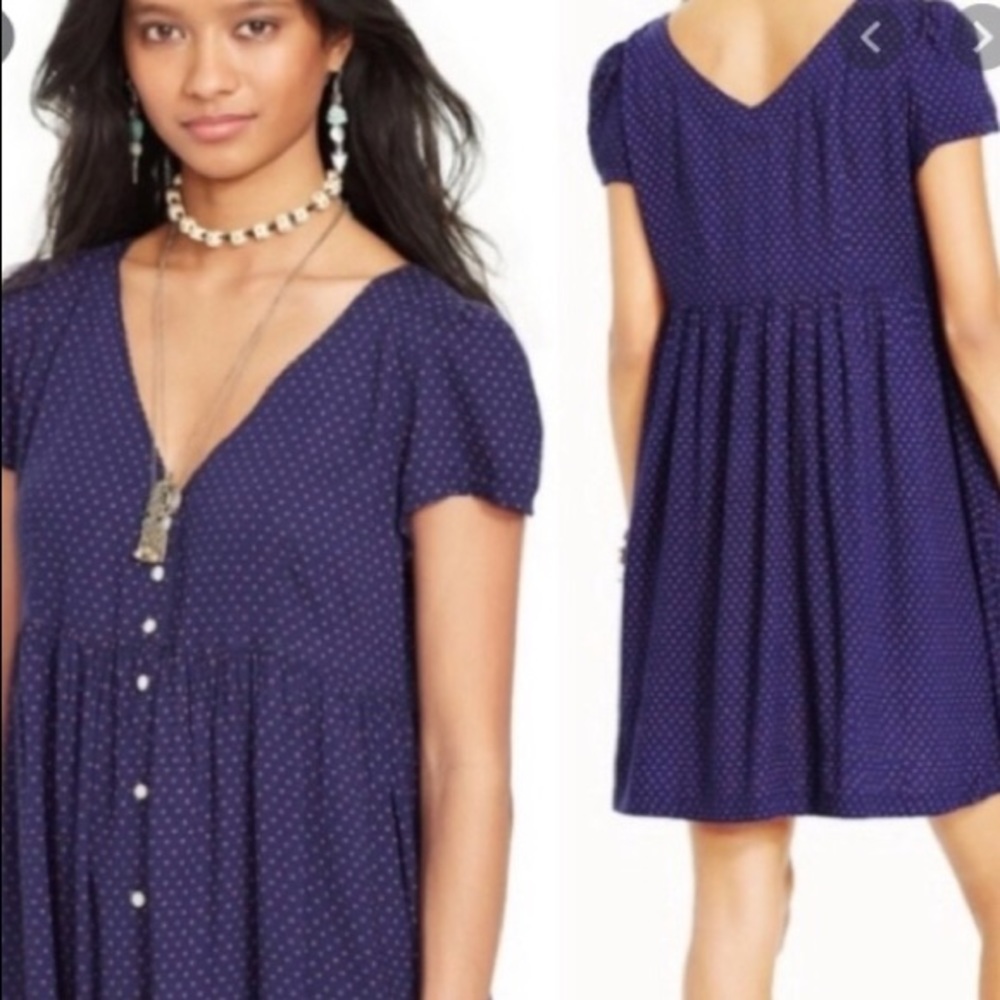 Blue with red stars mini baby doll dress